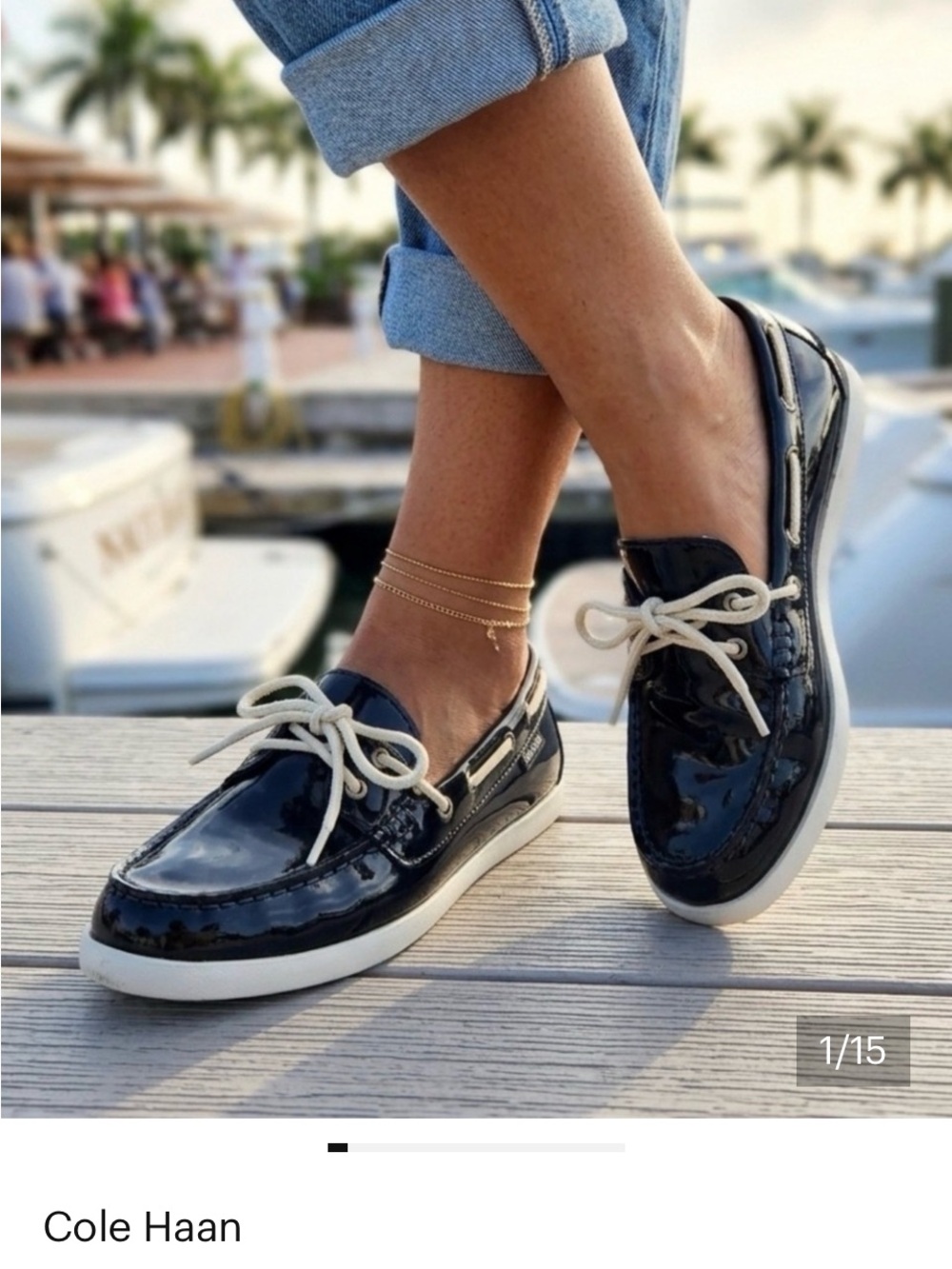 Cole Haan Nantucket Black Patent Leather Boat Shoes SZ: 7.5B nwot